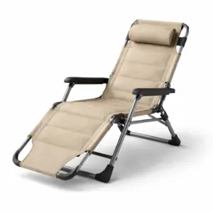 Sedia a sdraio reclinabile pieghevole in tela Oxford e acciaio beige