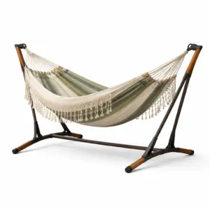 Amaca in Cotone a Strisce Verde e Beige con Struttura