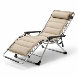 Sedia a sdraio reclinabile pieghevole in acciaio e tessuto poliestere beige