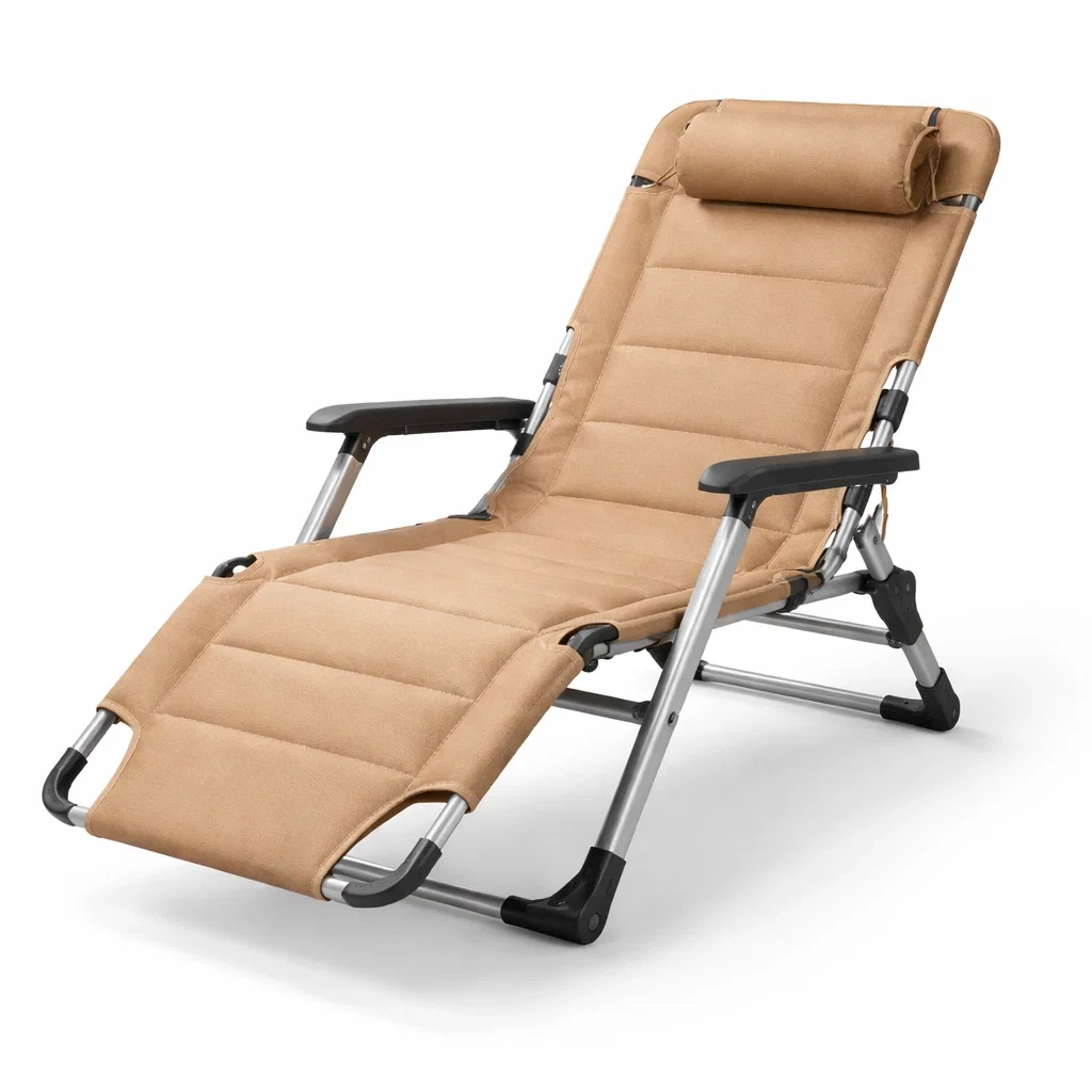 Sedia a sdraio pieghevole in metallo e tessuto beige