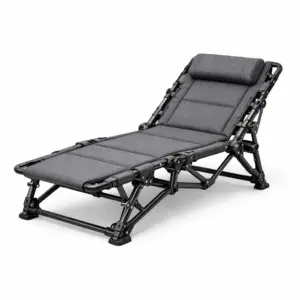 Sedia a sdraio pieghevole regolabile in tessuto poliestere grigio con struttura in metallo