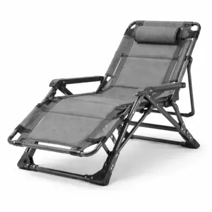 Sedia a sdraio reclinabile pieghevole in acciaio e poliestere grigio