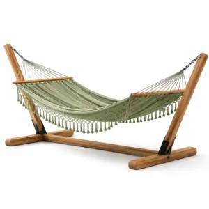 Amaca in Cotone Verde con Struttura in Legno 300x120x105 cm
