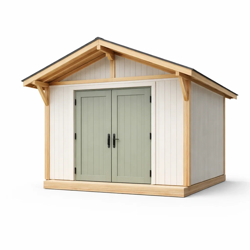 Capanno in Legno Bianco e Verde con Doppia Porta