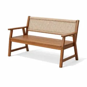Panchina in Legno di Acacia con Schienale in Corda Intrecciata 150x60x85 cm